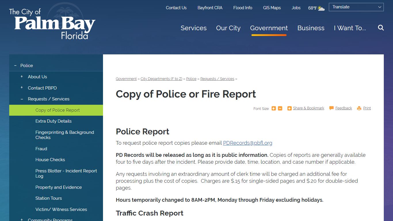 Copy of Police or Fire Report | City of Palm Bay, FL