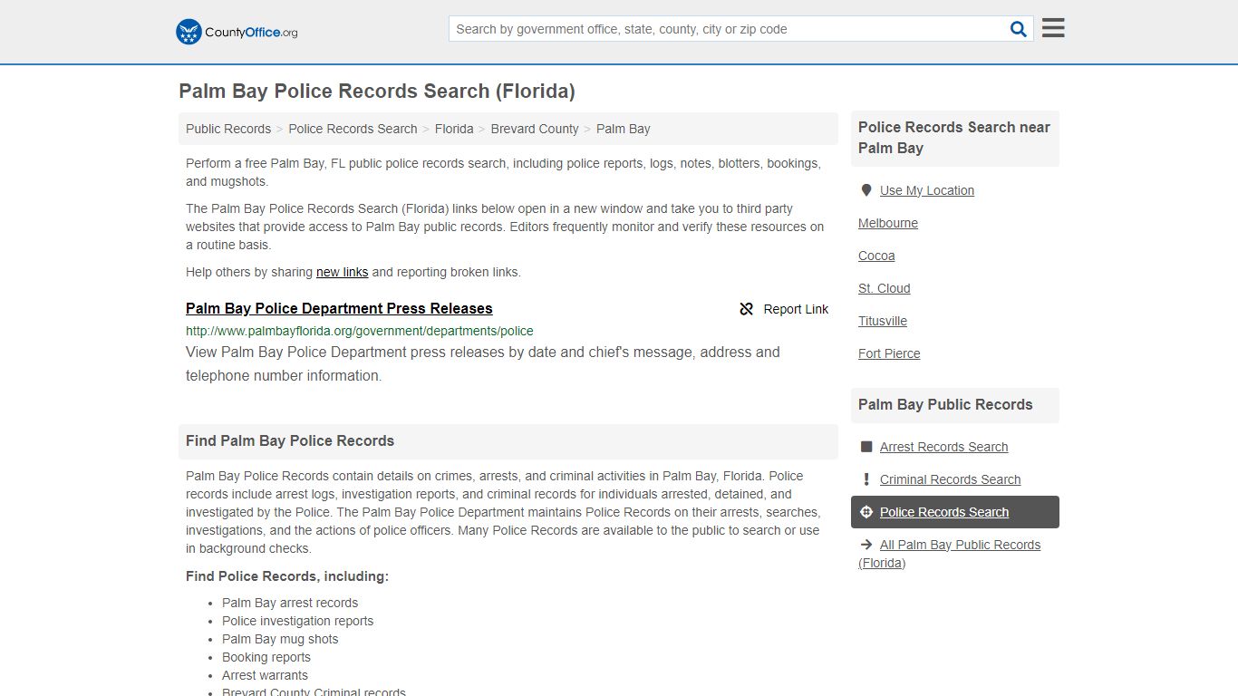 Police Records Search - Palm Bay, FL (Accidents & Arrest Records)