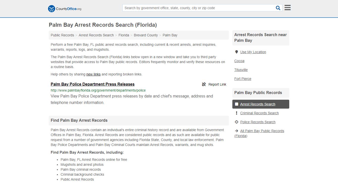 Arrest Records Search - Palm Bay, FL (Arrests & Mugshots) - County Office