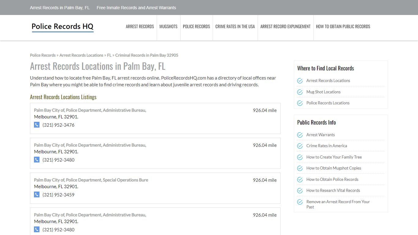 Arrest Records in Palm Bay, FL - Police Records - Arrest Records